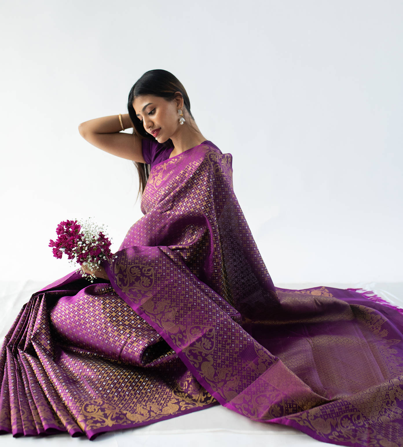 Glow Purple 2gm Zari Elegance Kanchipuram Handwoven Silk Saree SS15506 –  Capell Haute Couture