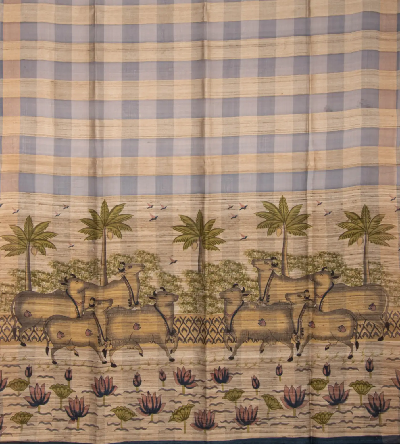 Blue And Creme Tussar Saree3