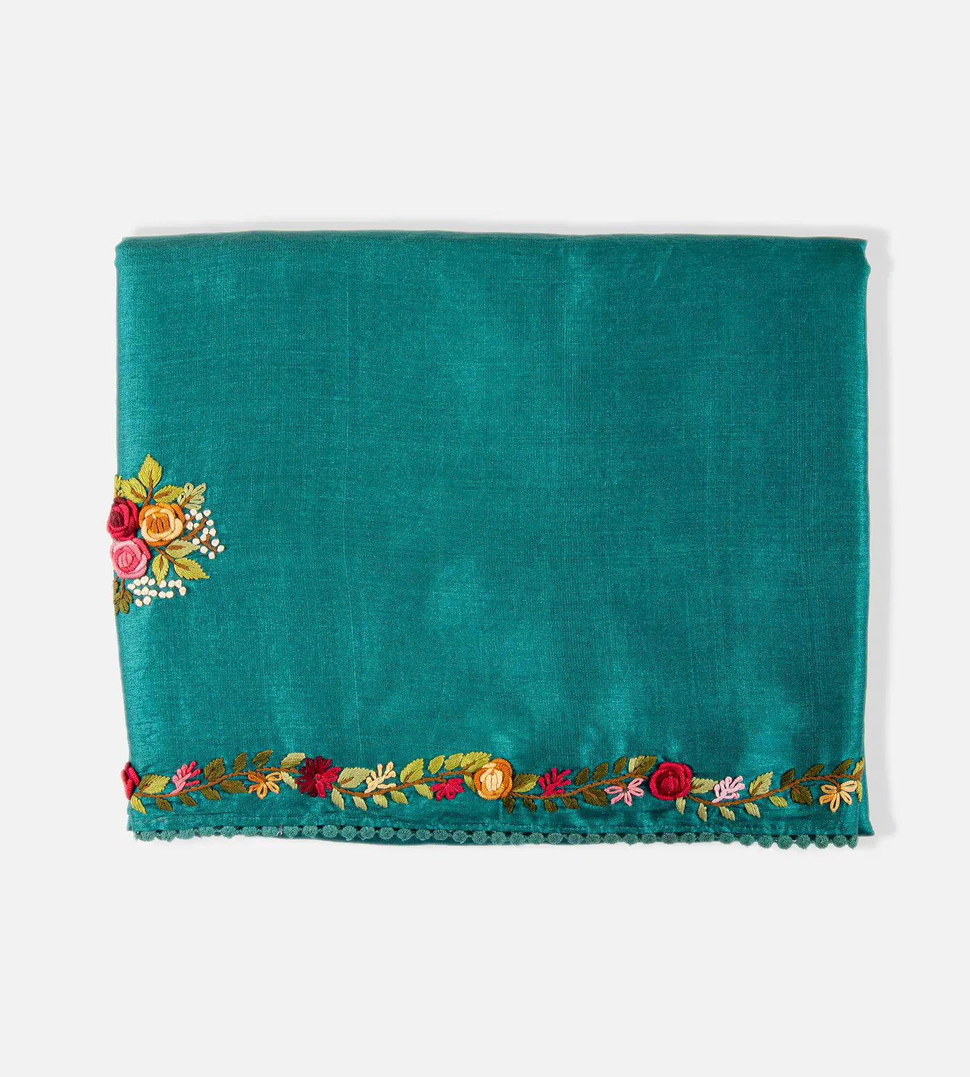 Sea Blue Tussar Embroidery Saree1