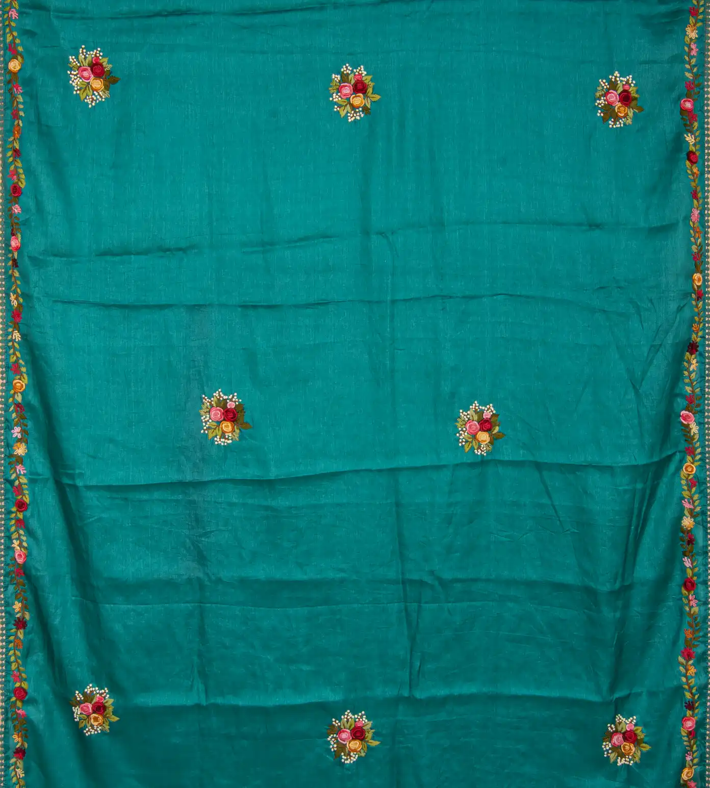 Sea Blue Tussar Embroidery Saree2