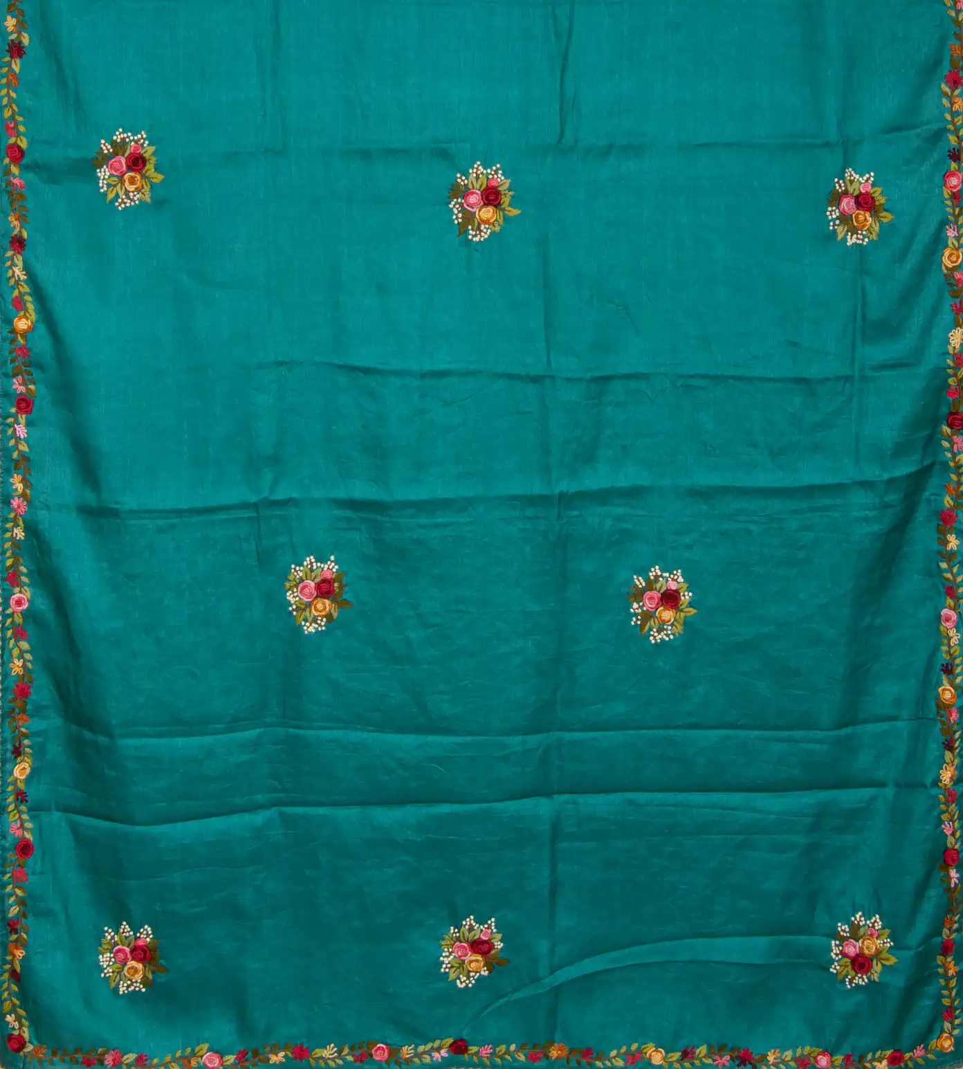 Sea Blue Tussar Embroidery Saree3