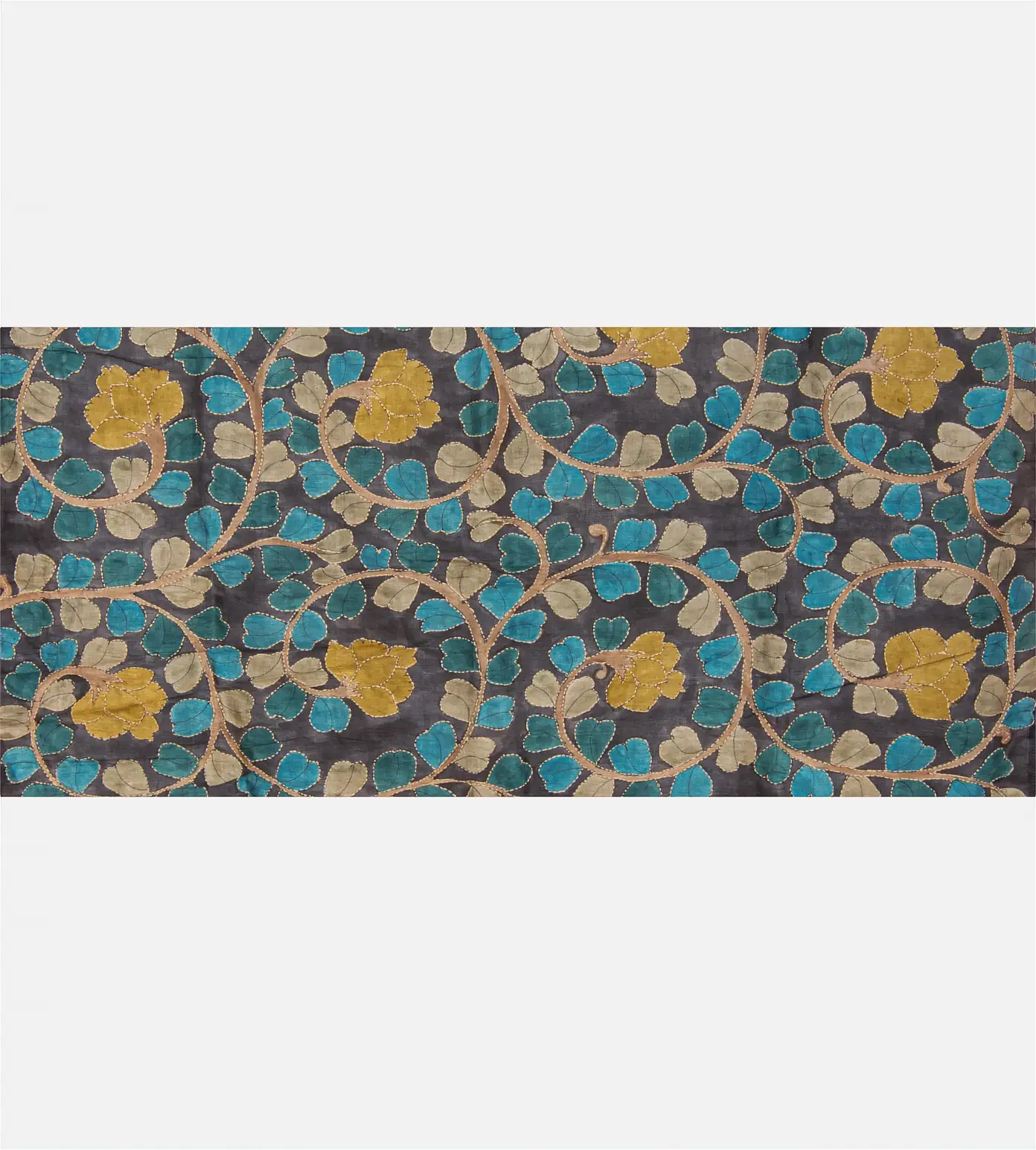 Sea Blue Tussar Embroidery Saree4