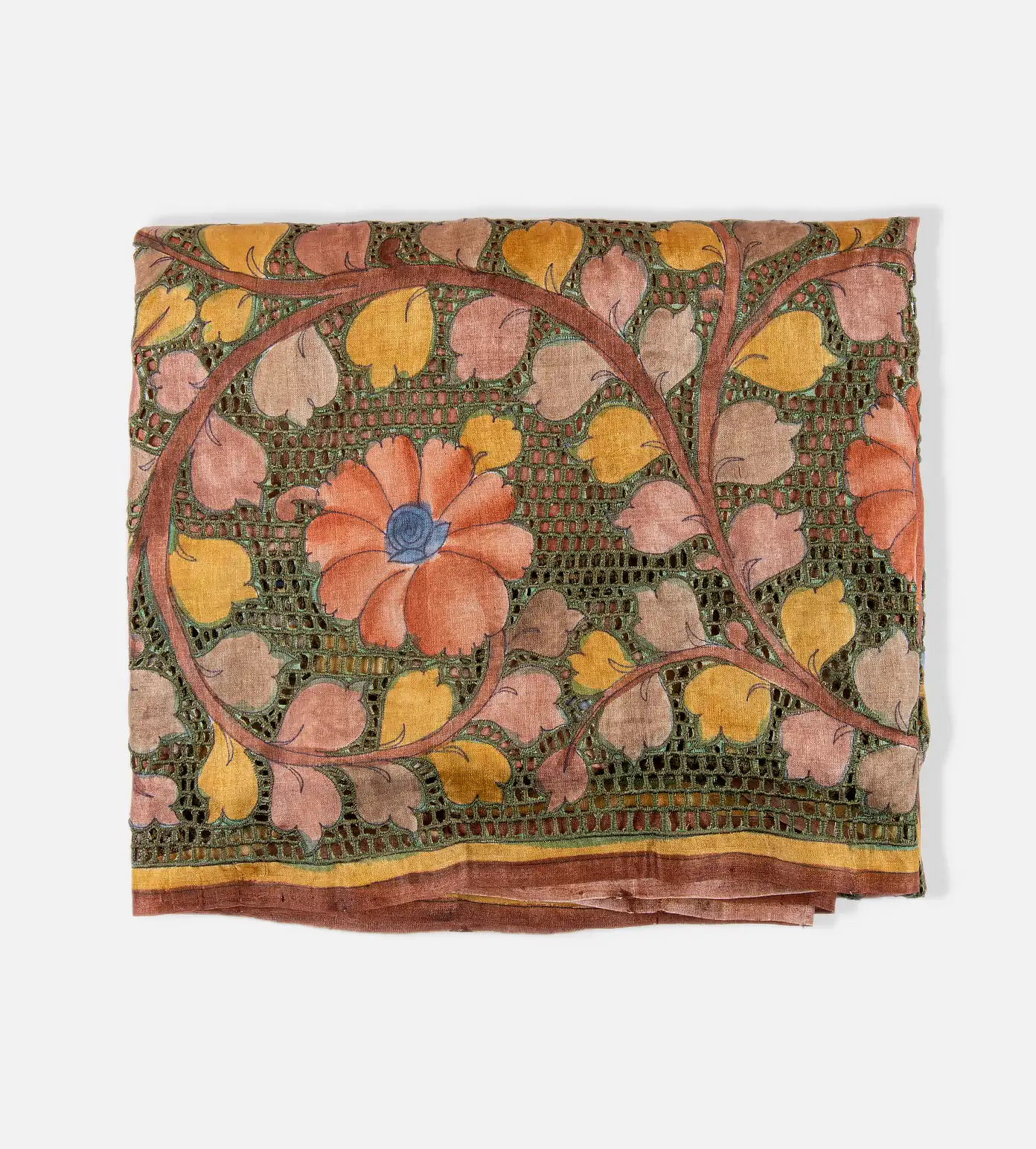 Peach Tussar Cut Work Saree1