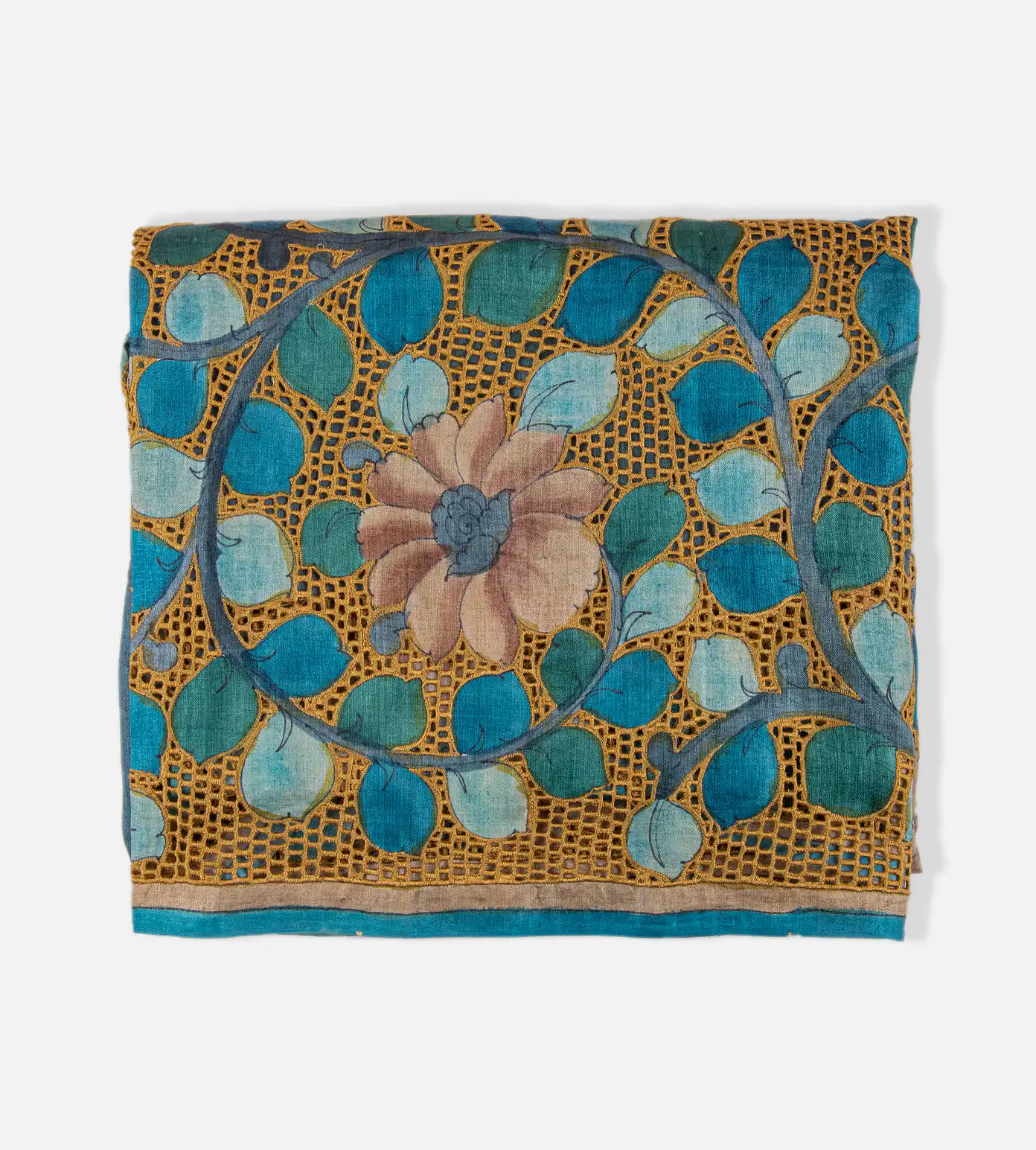 Blue Tussar Cut Work Saree1