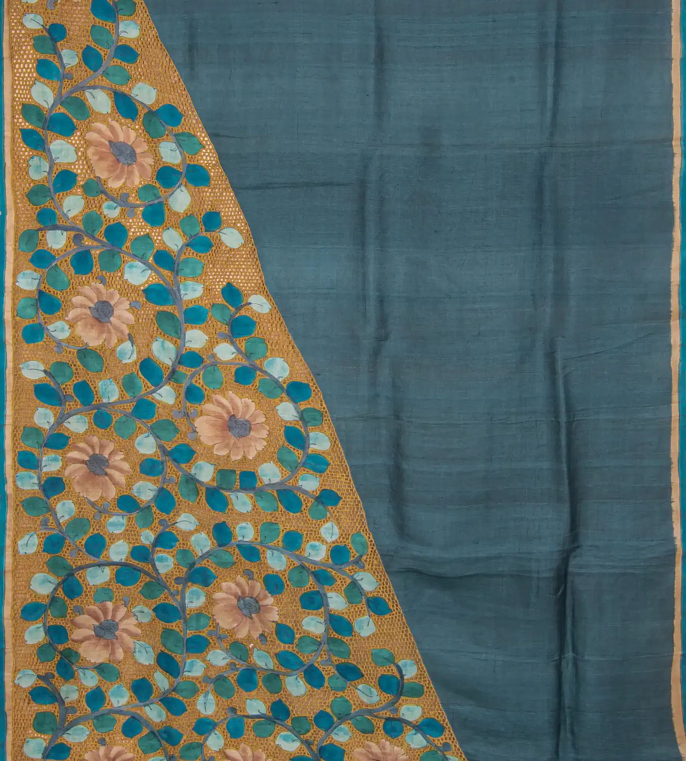 Blue Tussar Cut Work Saree2