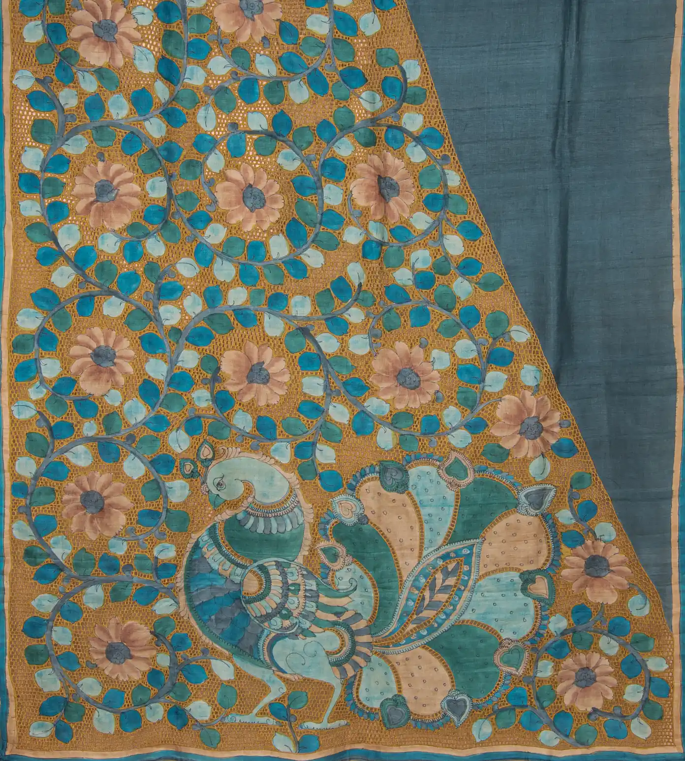 Blue Tussar Cut Work Saree3