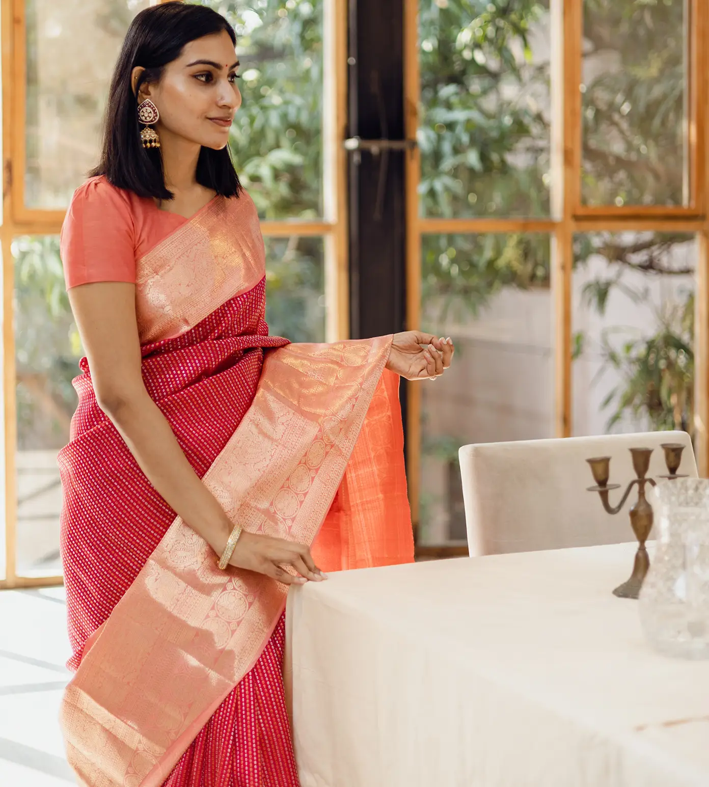 Bridal Red Kanchipuram Silk Saree with Vanasingaram Design