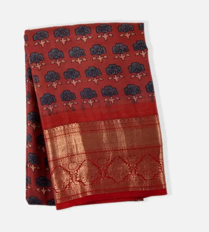Red Ajrakh Kanchipuram Silk Saree1