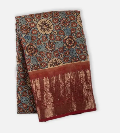 Blue Ajrakh Kanchipuram Silk Saree1