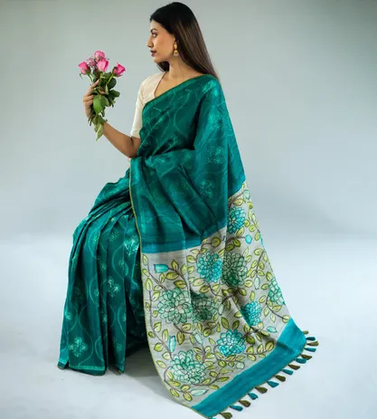 Green Shibori Tussar Saree With Printed Pallu3