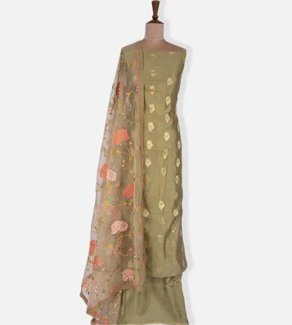 Olive Green Chanderi Salwar With Organza Dupatta1