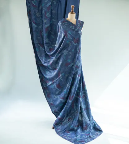 Deep Blue Tussar Hand Embroidery Saree1