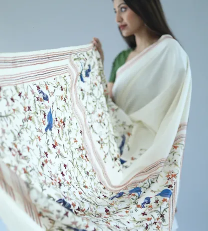 White Soft Silk With Parsi Embroidery Saree2