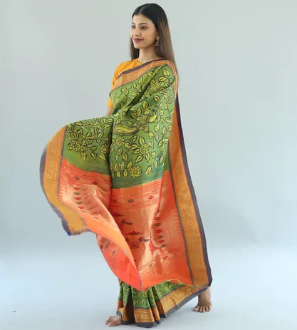 Gadwal Silk With Hand Painted Kalamkari Saree1
