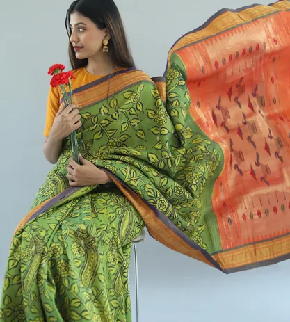 Gadwal Silk With Hand Painted Kalamkari Saree2