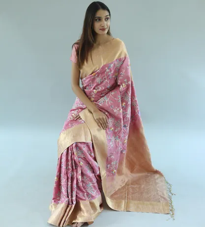 Pink Soft Silk Parsi Embroidery Saree1