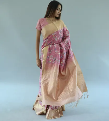 Pink Soft Silk Parsi Embroidery Saree3