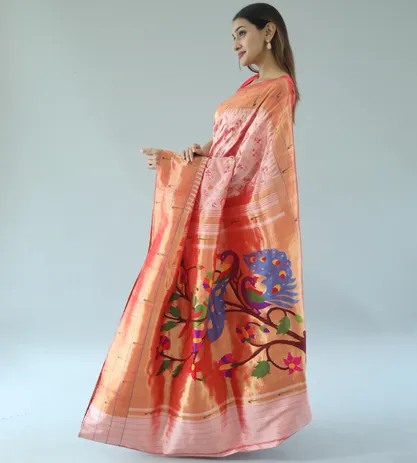 Pink Paithani Silk With Cross Stitch Embroidery1