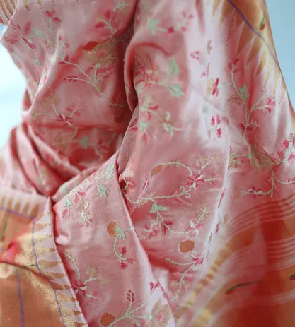 Pink Paithani Silk With Cross Stitch Embroidery4