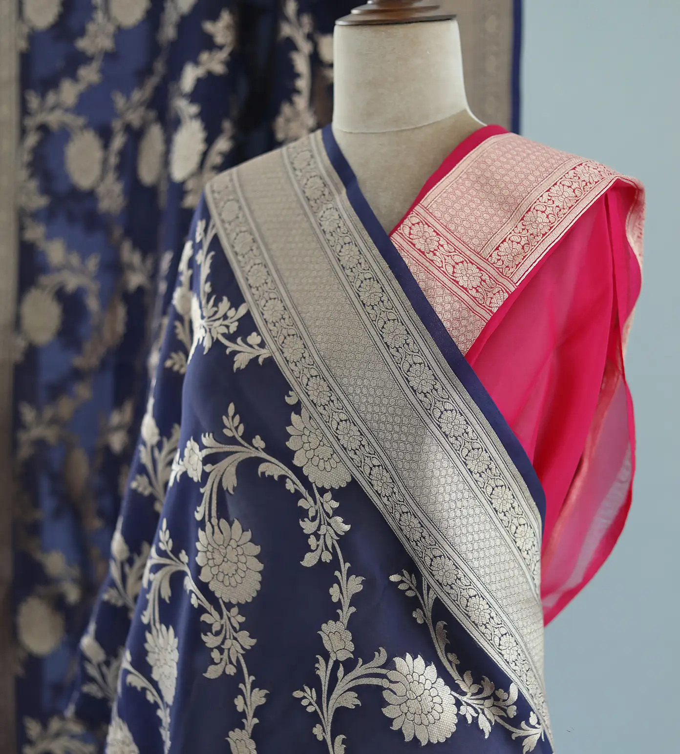 Deep Blue Banarasi Organza Saree1