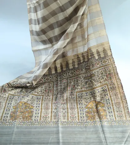 Beige And Off White Tussar With Organza Saree3