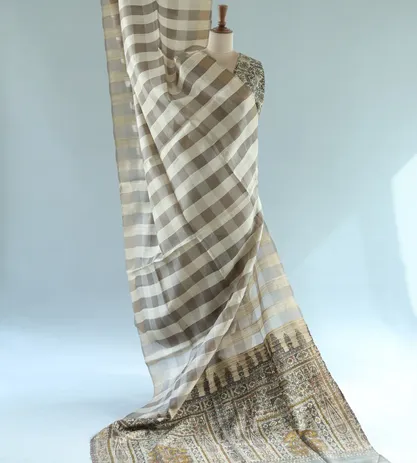 Beige And Off White Tussar With Organza Saree2