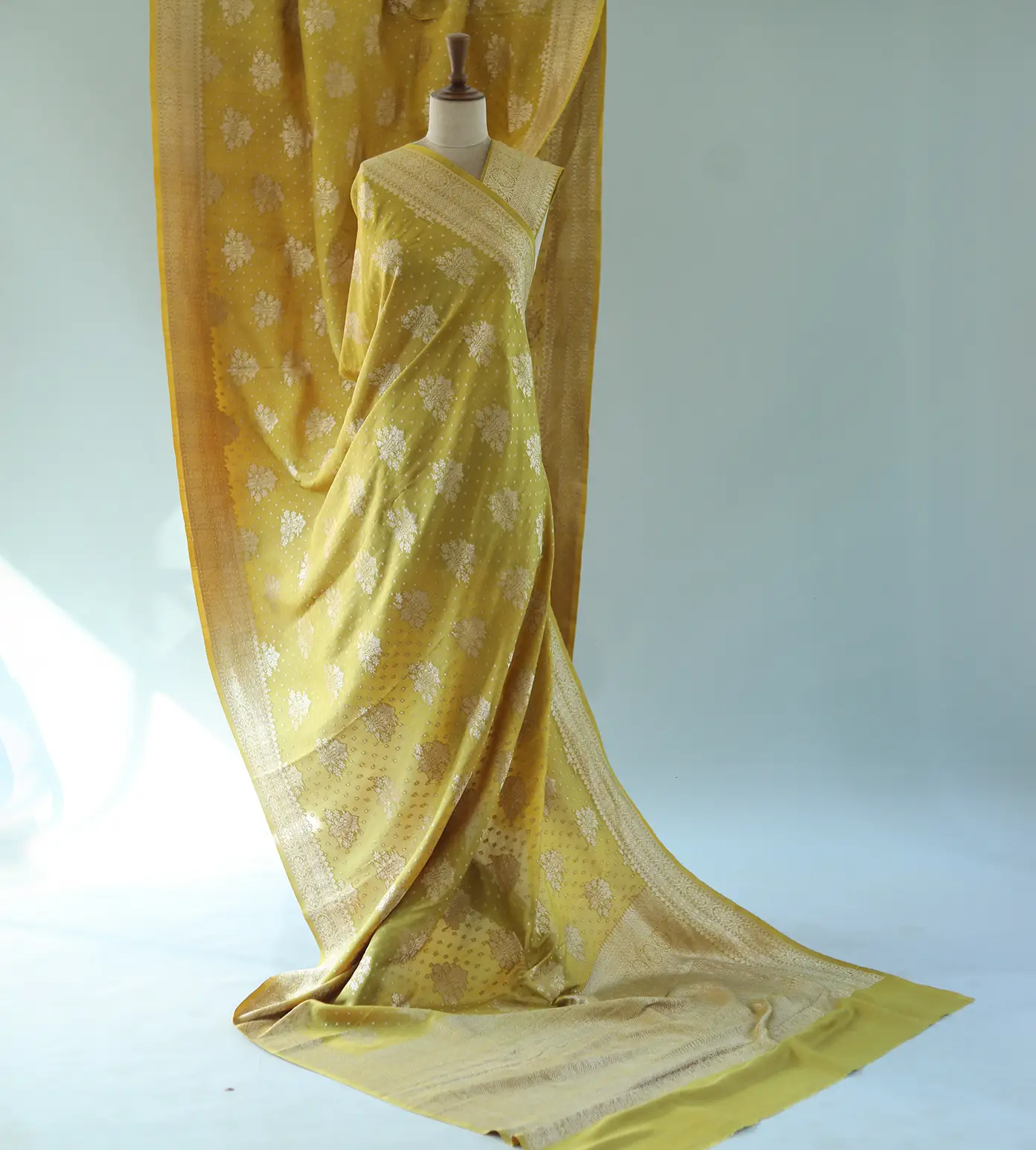 Yellow Banaras Tussar Georgette Saree2