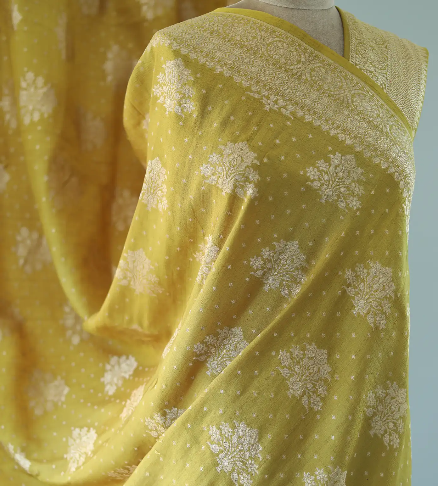 Yellow Banaras Tussar Georgette Saree3