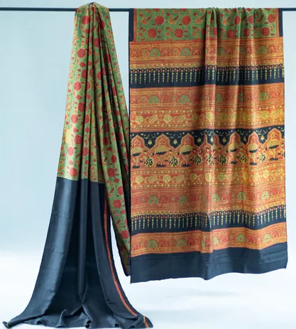 Multicolour Duppiyan Silk With Ajrakh Saree3