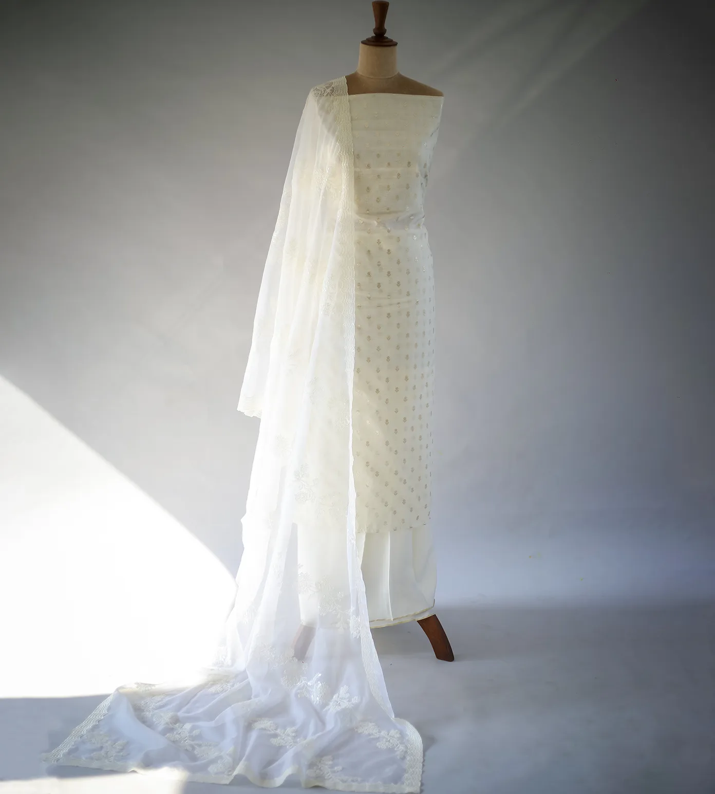 White Tussar Salwar With Organza Dupatta1
