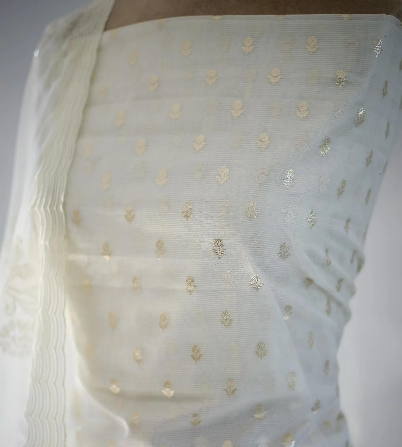 White Tussar Salwar With Organza Dupatta2