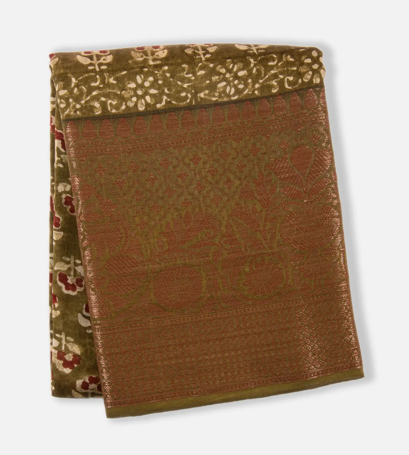 Olive Green Cotton Saree1