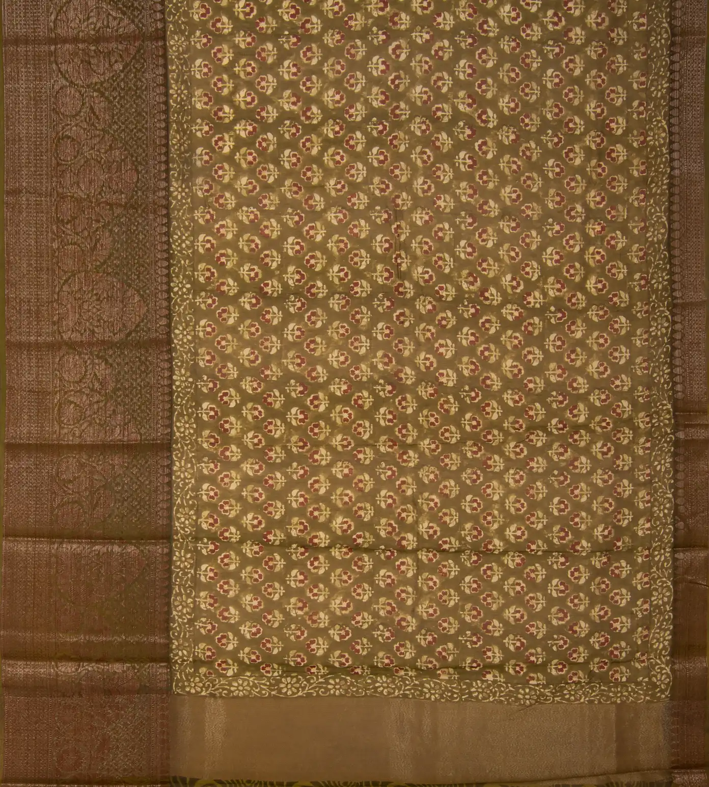 Olive Green Cotton Saree3