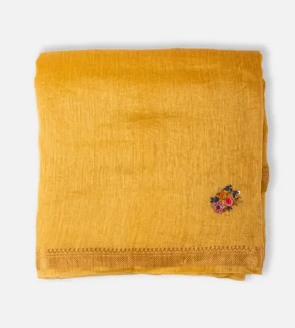 Yellow Linen Embroidery Saree1