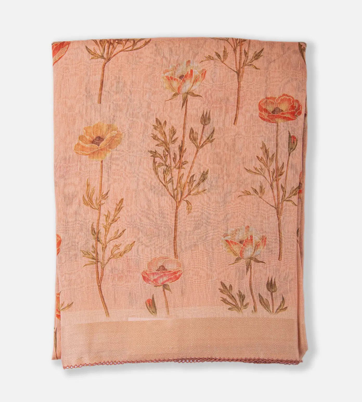 Light Peach Linen Printed Saree1