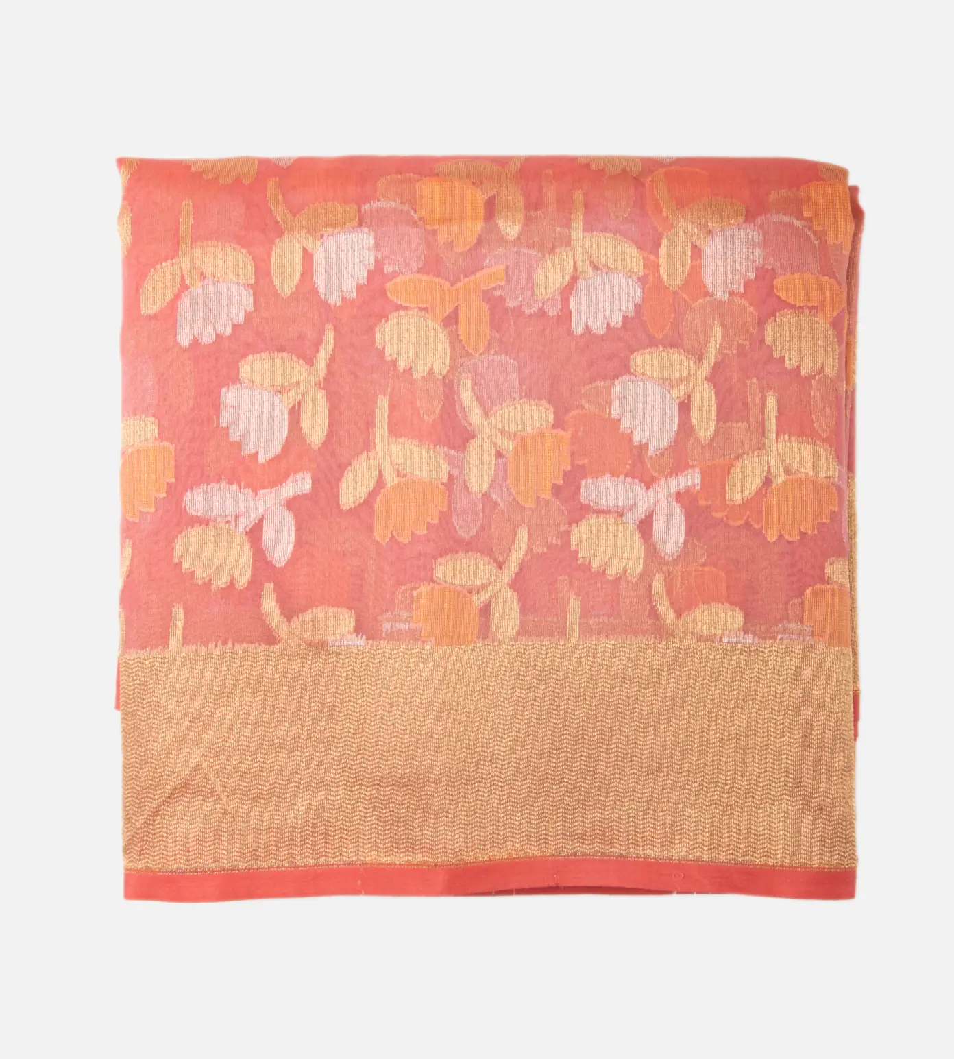 Salmon Pink Kora Silk Saree1