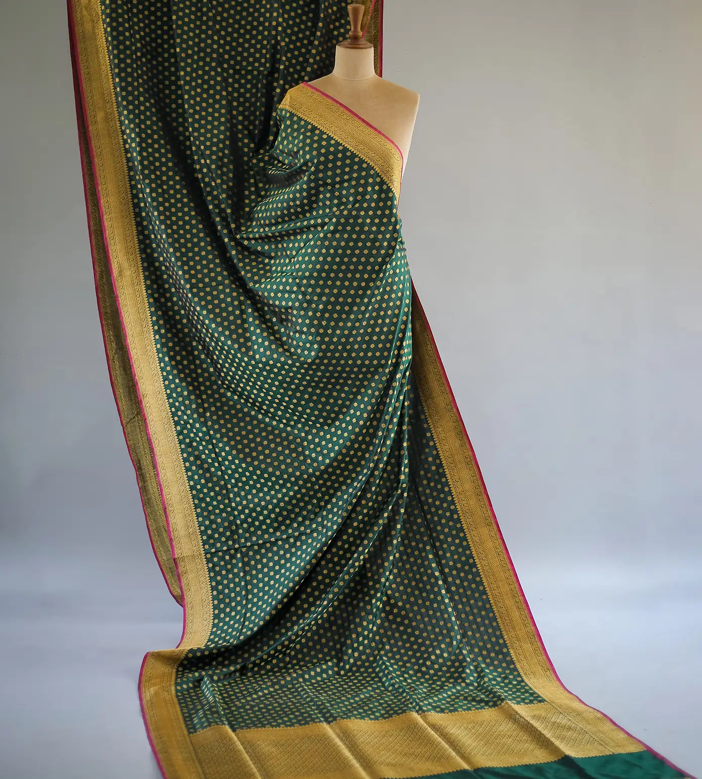 Bottle Green Banarasi Silk Saree1