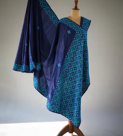 Blue Tussar Kutch Embroidery Saree1