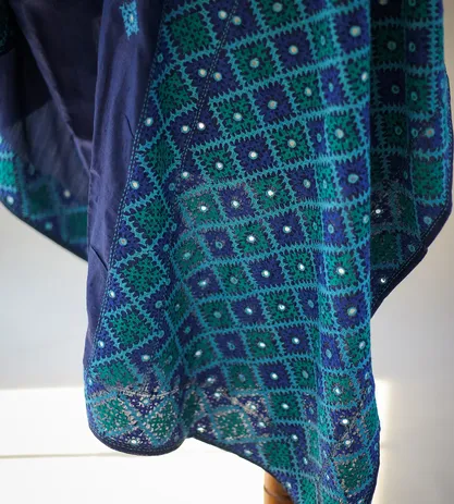 Blue Tussar Kutch Embroidery Saree2