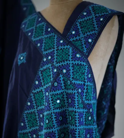 Blue Tussar Kutch Embroidery Saree3