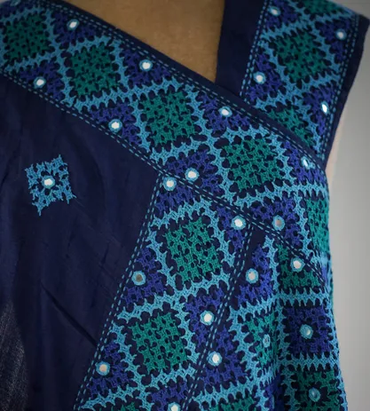 Blue Tussar Kutch Embroidery Saree4