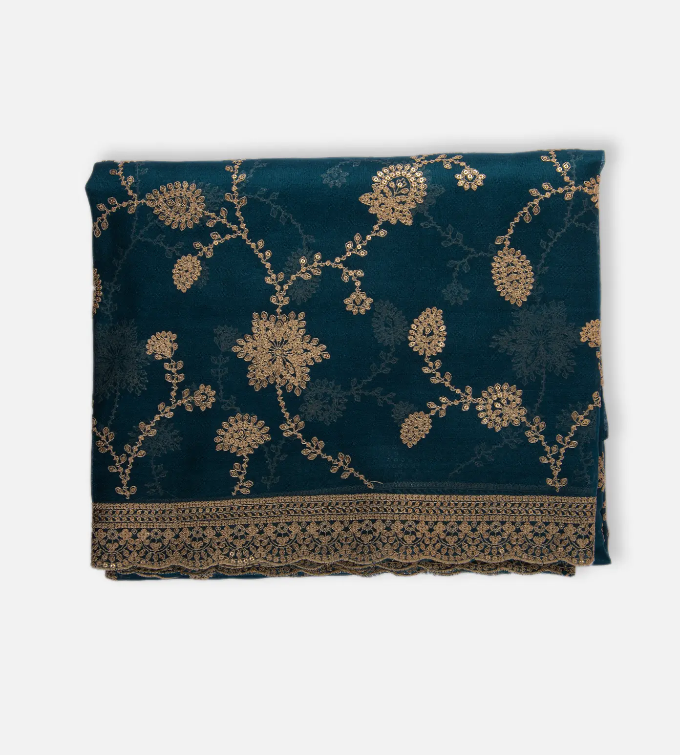 Deep Teal Organza Embroidery Saree1