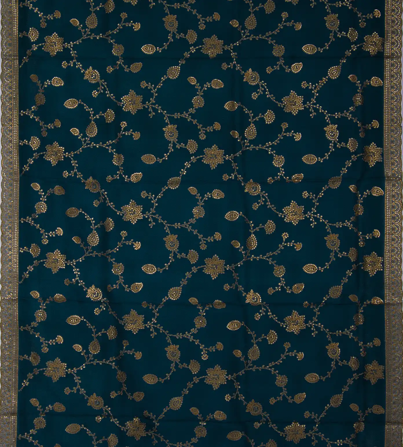 Deep Teal Organza Embroidery Saree2