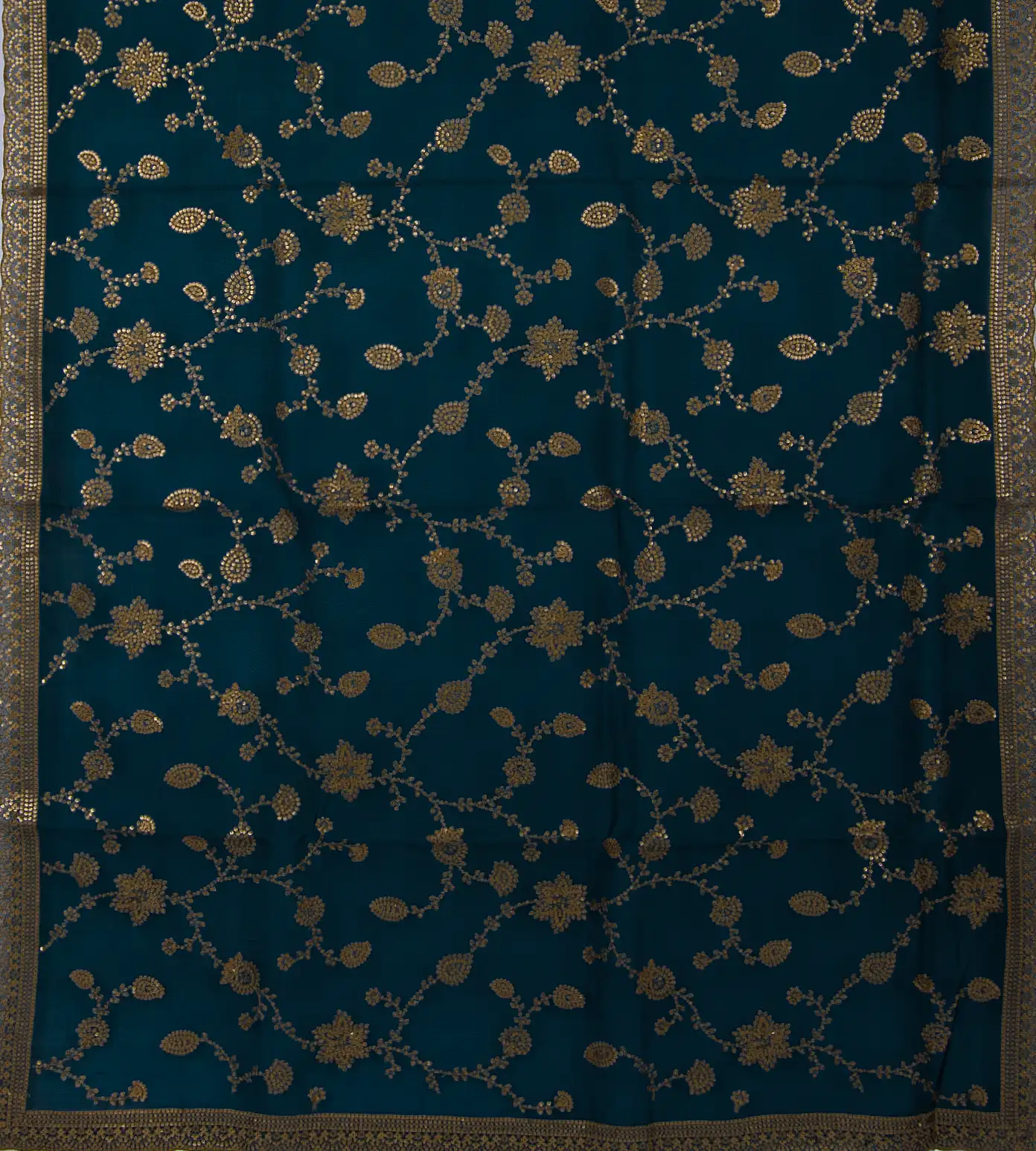 Deep Teal Organza Embroidery Saree3