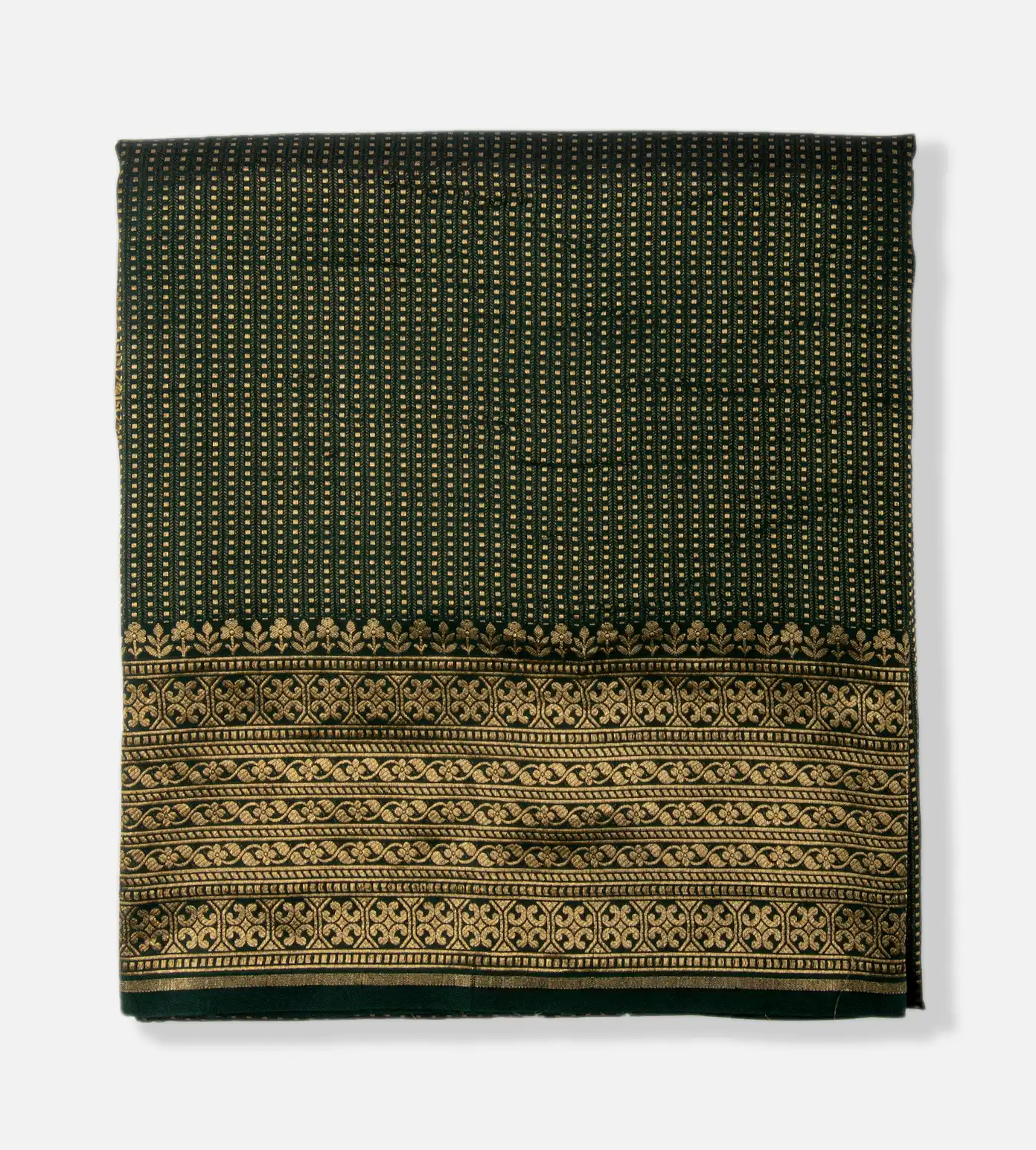 Bottle Green Banaras Crepe Saree1