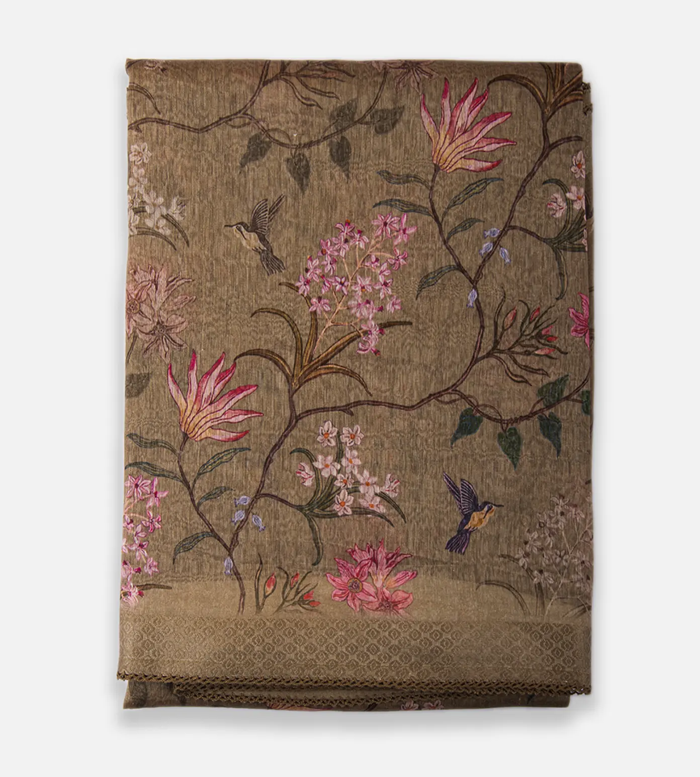 Olive Green Linen Saree1