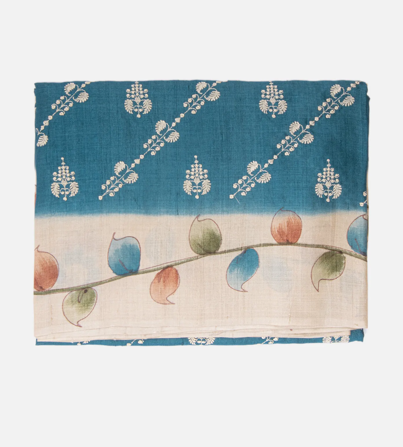 Blue Tussar Embroidery Saree1