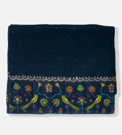 Prussian Blue Organza Embroidery Saree1