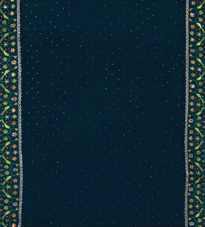 Prussian Blue Organza Embroidery Saree2