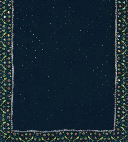 Prussian Blue Organza Embroidery Saree3